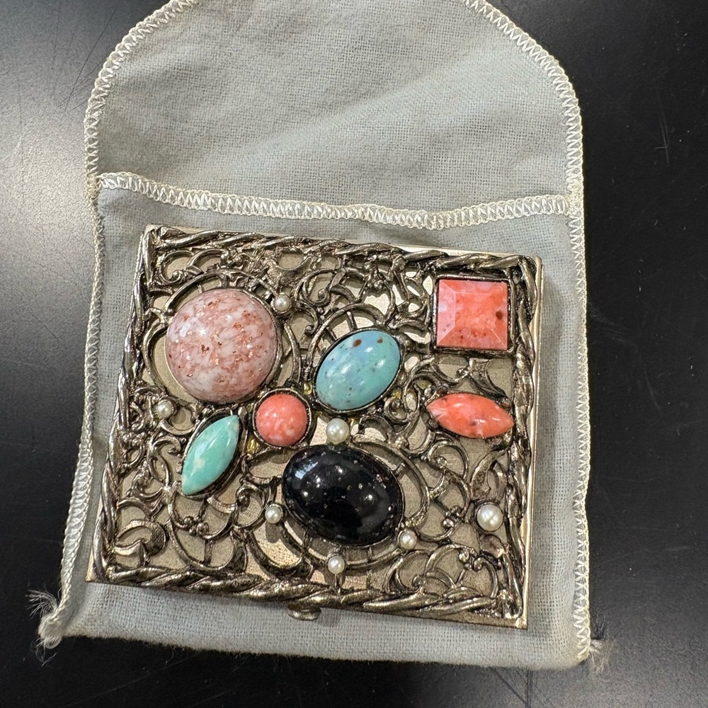 Rare Vintage compact with Colorful Stones